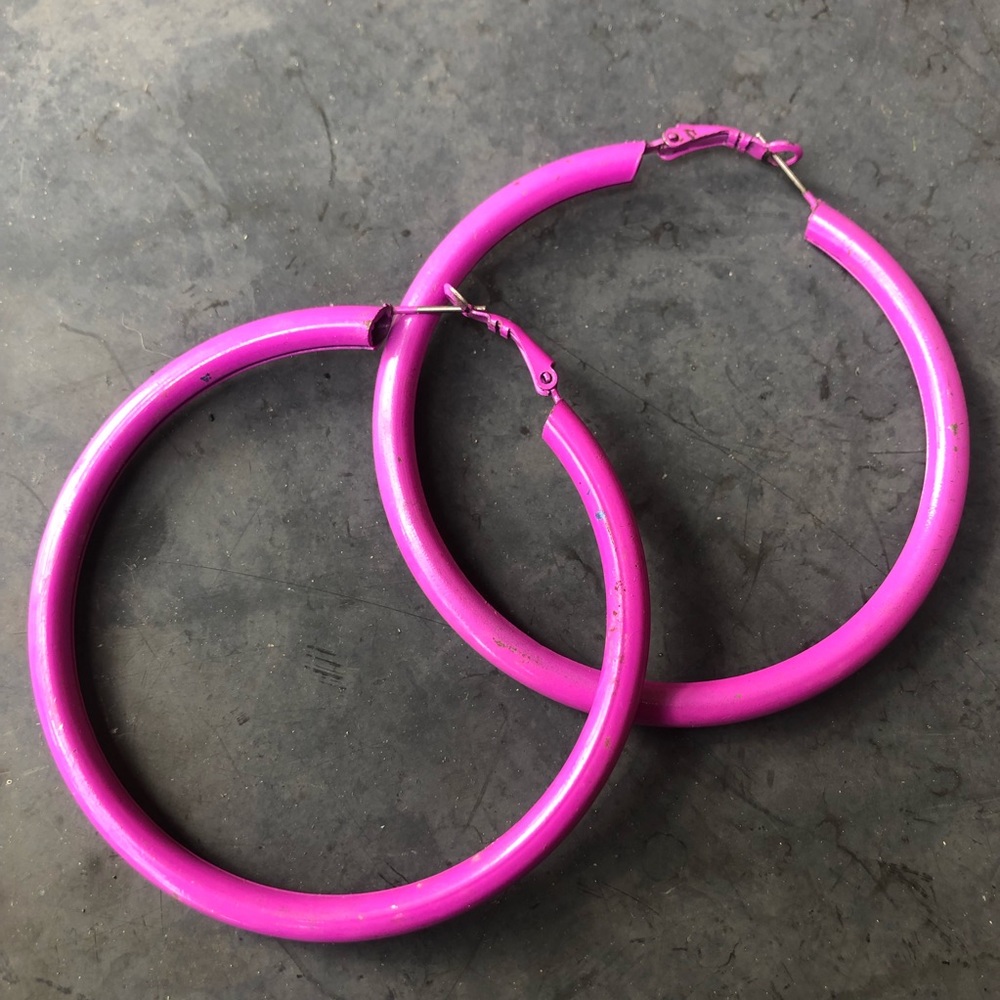 Vintage Giant Fuchsia Hoop Earrings